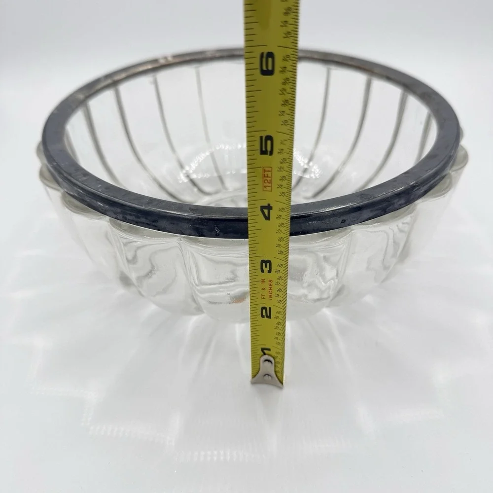 Vintage Clear Glass Serving Bowl Silver Tone Rim Scalloped Fruit Salad 9.5